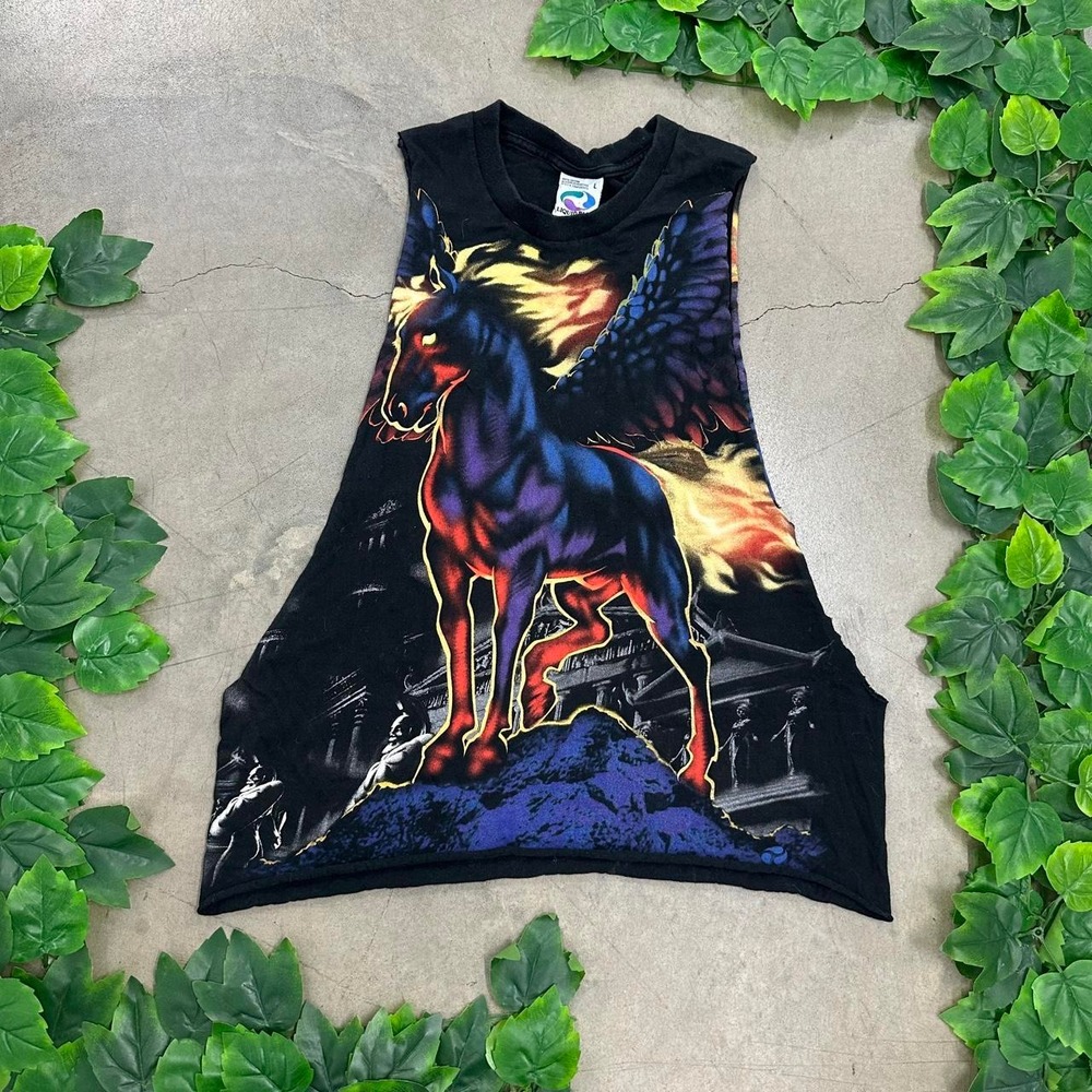 Vintage Liquid Blue Pegasus All Over Print Sleeveless Tee